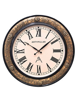 ARTYPILLAR - 16In Wooden Frame with Brass Emboss Work and 12In Dome Glass Dial Wall Clock