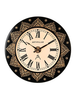 ARTYPILLAR - Wooden Frame with Brass Emboss Work Matt Polish and 12In Dome Glass Dial Wall Clock