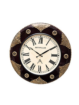 ARTYPILLAR - 18In Wooden Frame with Brass Emboss Work and 12In Dome Glass Dial Wall Clock