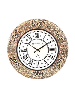 ARTYPILLAR - 18In Wooden Frame with Full Brass Emboss Work and 12In Dome Glass Dial Wall Clock