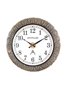 ARTYPILLAR - 16In Wooden Frame with Full Brass Emboss Work and 12In Dome Glass Dial Wall Clock