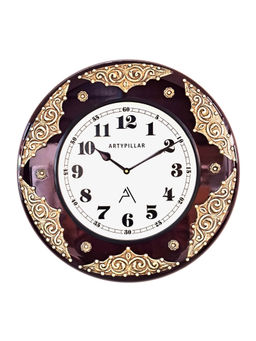 ARTYPILLAR - 16In Wooden Frame with Brass Emboss Work and 10In Dome Glass Dial Wall Clock