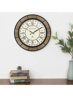 ARTYPILLAR - 16In Wooden Frame with Brass Work On Grove Design and 12In Dome Glass Dial Wall Clock