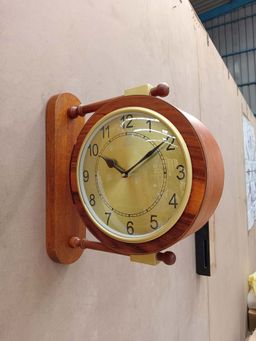 ARTYPILLAR - Wooden Teak Veneer Design Station Clock with Solid Wooden Stand and Dome Glass Dial