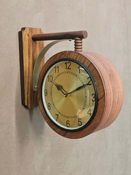 ARTYPILLAR - Wooden Teak Veneer Design Station Clock with Solid Wooden Stand and Dome Glass Dial