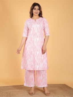 ARAMYA - Women Pink Soft Cotton A-Line Tie-Dye Print Kurta with Palazzo