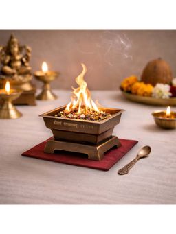 Ritualistic - Brown Handcrafted Brass Hawan Kund with Spoon