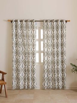 The Home Story - White Vintage Floral Duck Cotton Eyelet Window Curtains (Pack Of 2)