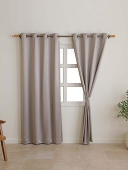 The Home Story - Champagne Taupe Blackout Eyelet Window Curtains (Pack Of 2)