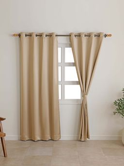 The Home Story - Golden Beige Blackout Eyelet Window Curtains (Pack Of 2)
