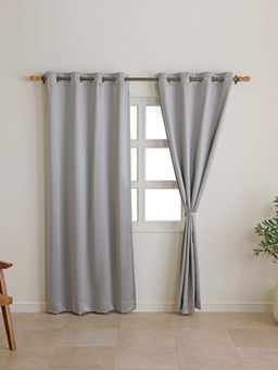 The Home Story - Pearl Grey Blackout Eyelet Window Curtains (Pack Of 2)