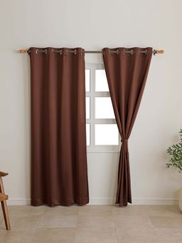 The Home Story - Espresso Brown Blackout Eyelet Window Curtains (Pack Of 2)