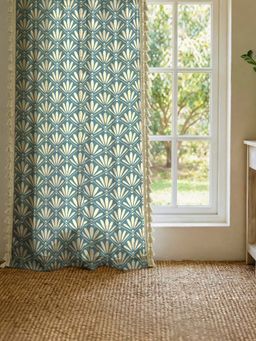 Urban Space - Blue Alora Cotton Curtains (Pack Of 2)