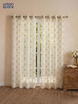 Urban Space - White Tara Light Filtering Gold Foil Sheer Curtains (Pack Of 2)