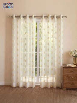 Urban Space - White Vanya Light Filtering Gold Foil Sheer Curtains (Pack Of 2)