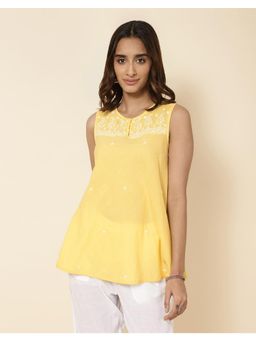 Fabindia - Yellow Cotton Chikankari Top