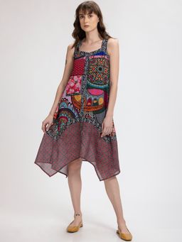 SHAYE - Shoulder Straps Multi-Color Floral Printed Sleeveless Dress For Women