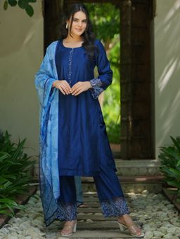 Libas - Blue Silk Blend Yoke Design Kurta sets for Women