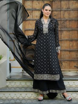 Libas - Black Georgette Printed Kurta Sets for Women