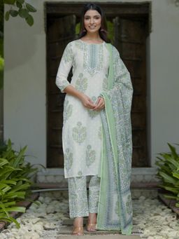 Libas - Off White Pure Cotton Printed Kurta Sets for Women