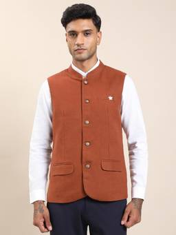 Turtle - Men Terry Rayon Solid Slim Fit Orange Nehru Jacket
