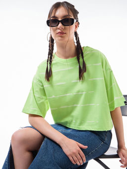 Bewakoof - Women's Green All Over Printed Oversized Short Top