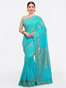 Stylee LIFESTYLE - Sky Blue Handloom Silk Printed Saree