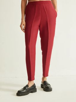 Ancestry - Maroon Solid Straight Trousers