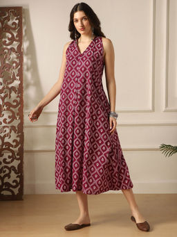 Globus - Burgundy Ethnic A-Line Fit Dress