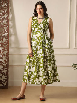 Globus - Green Floral A-Line Fit Dress