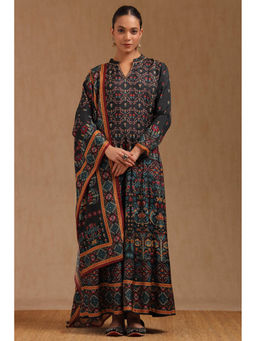 Soch - Charcoal Printed Regular Fit Gown with Dupatta