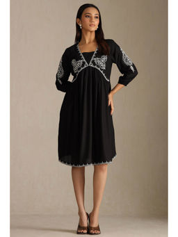 Soch - Black Embroidered Regular Fit Dress