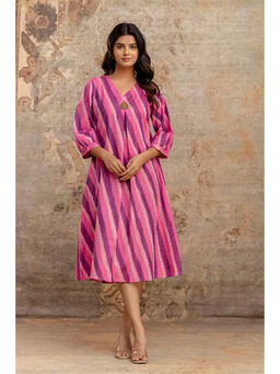 Autumnlane - Pink Stripes A-Line Fit Dress