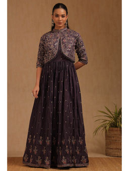 Soch - Purple Embroidered Regular Fit Gown ,Fit Jacket