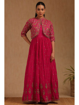 Soch - Red Embroidered Regular Fit Gown ,Fit Jacket