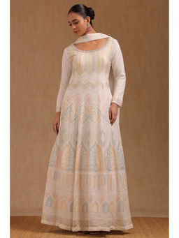 Soch - Cream Embroidered Regular Fit Gown with Dupatta