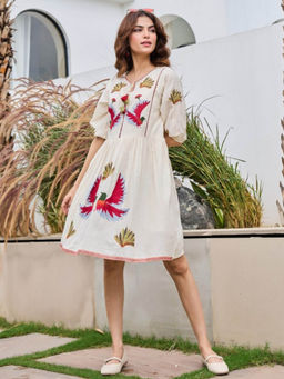 Autumnlane - White Embroidered Comfortable Fit Dress