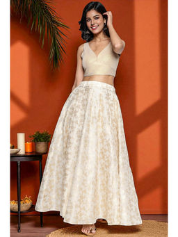 W - Cream Floral Regular Fit Skirt