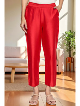 W - Red Solid Regular Fit Pant