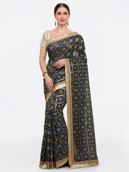 Stylee LIFESTYLE - Navy Blue Handloom Silk Printed Saree