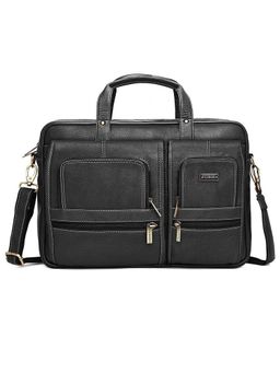 WILDHORN - Leather Black Laptop Messenger Bag for Men
