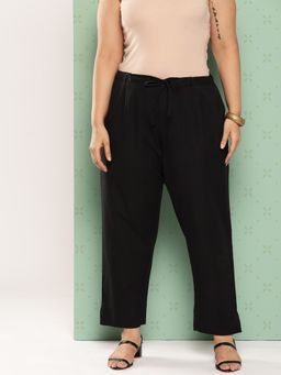 Yufta - Women Black Pure Cotton Plus Size Pant