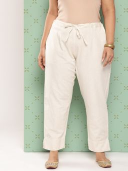 Yufta - Women Cream Pure Cotton Plus Size Pant