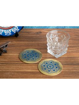 NAKSHIKATHAA - Utsav Brass Coaster - Set Of 2 (Blue)