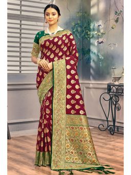 EXCLUSIVA - Maroon Banarasi Saree with Unstitched