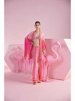 MANDIRA WIRK - Women'S Pink Iznik Bustier with Pant and Jacket (Set of 3)