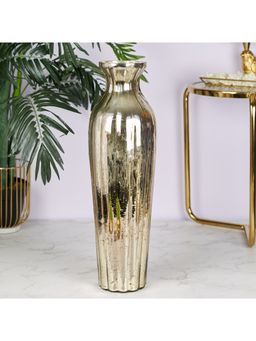 HomeTown - Phiona Glass Tall Fluted Handcrafted Mercury Vase 54 Cm in Gold Colour