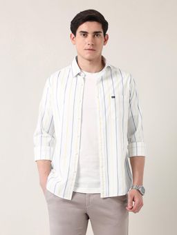 AD By Arvind - Men White Modern Slim Fit Vertical Striped Shirt