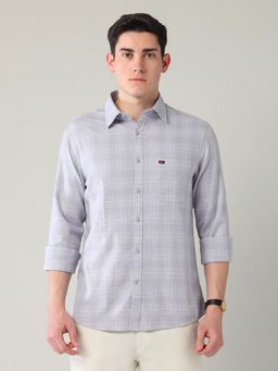 AD By Arvind - Men Grey Modern Slim Fit Twill Checked Shirt