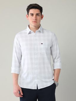AD By Arvind - Men White Modern Slim Fit Twill Checked Shirt